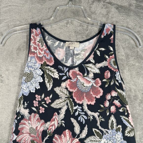 Loft Shirt Womens Small Petite Black Pink Blue Dark Floral Tank Bohemian Cottage - Picture 4 of 7